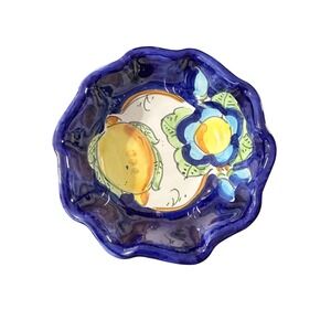 Positano Italian Ceramic Hand Painted Lemon Floral Small Scalloped Bowl 4 Inch